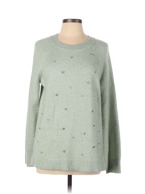 LOFT Mint Green Crewneck Sweater with Crystal Accents
